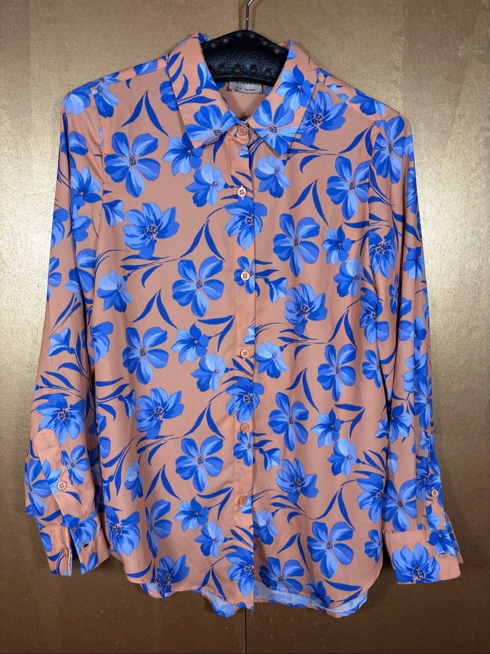 Elie Tahari floral button down satin blouse size M